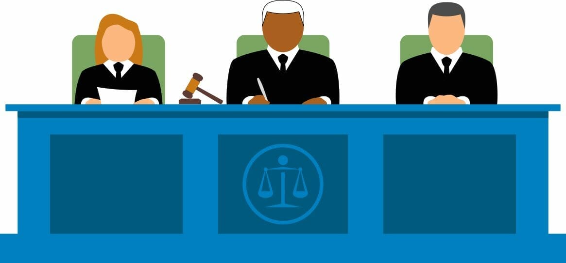 vector illustration of three judges in court